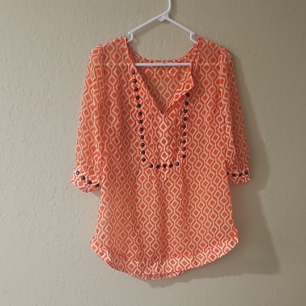 41 Hawthorn Orange Geometric Embroidered Tunic Blouse